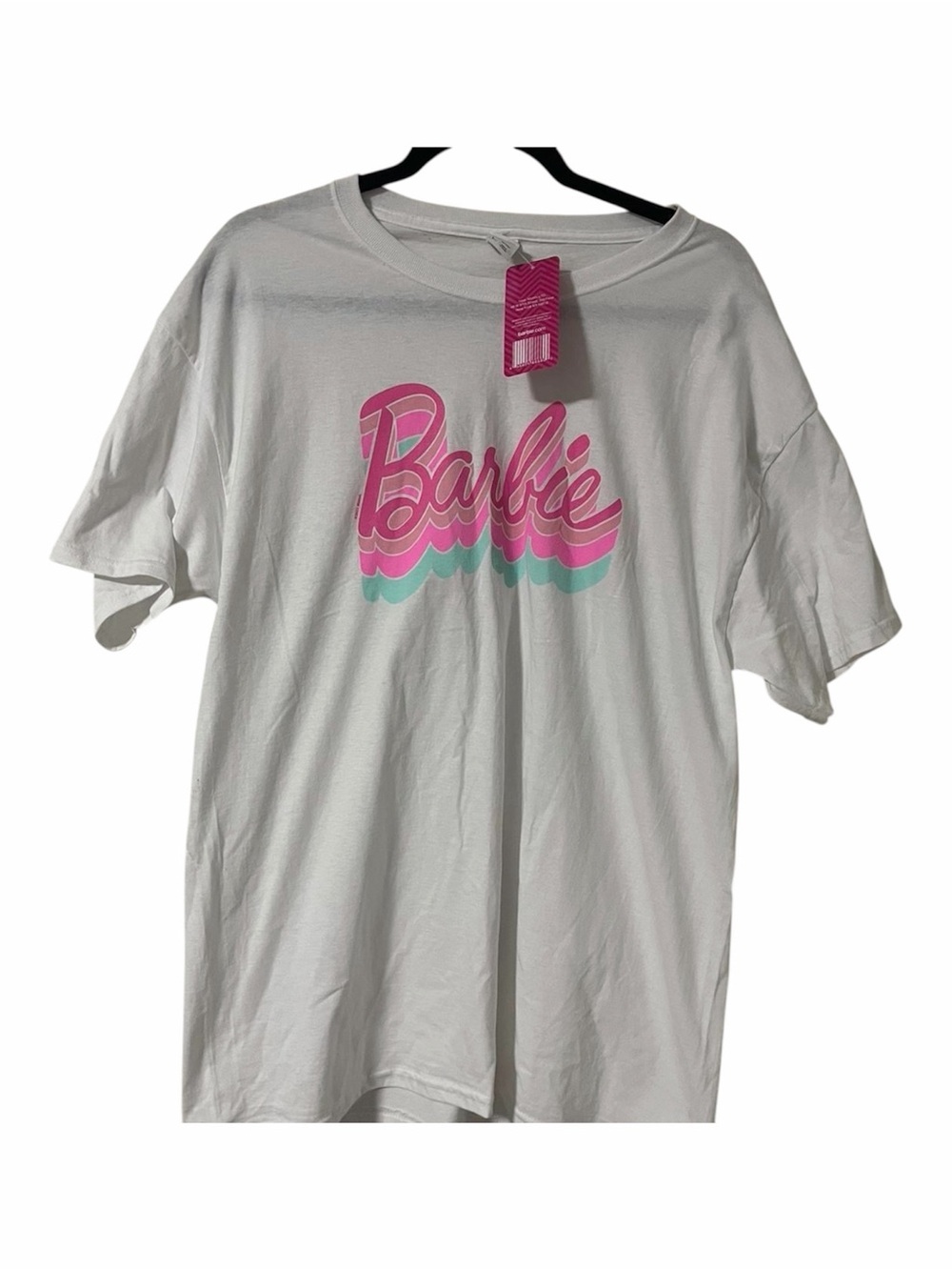 NWT Barbie Movie Graphic Tee Retro Font Throwback Size Large Pink Halloween